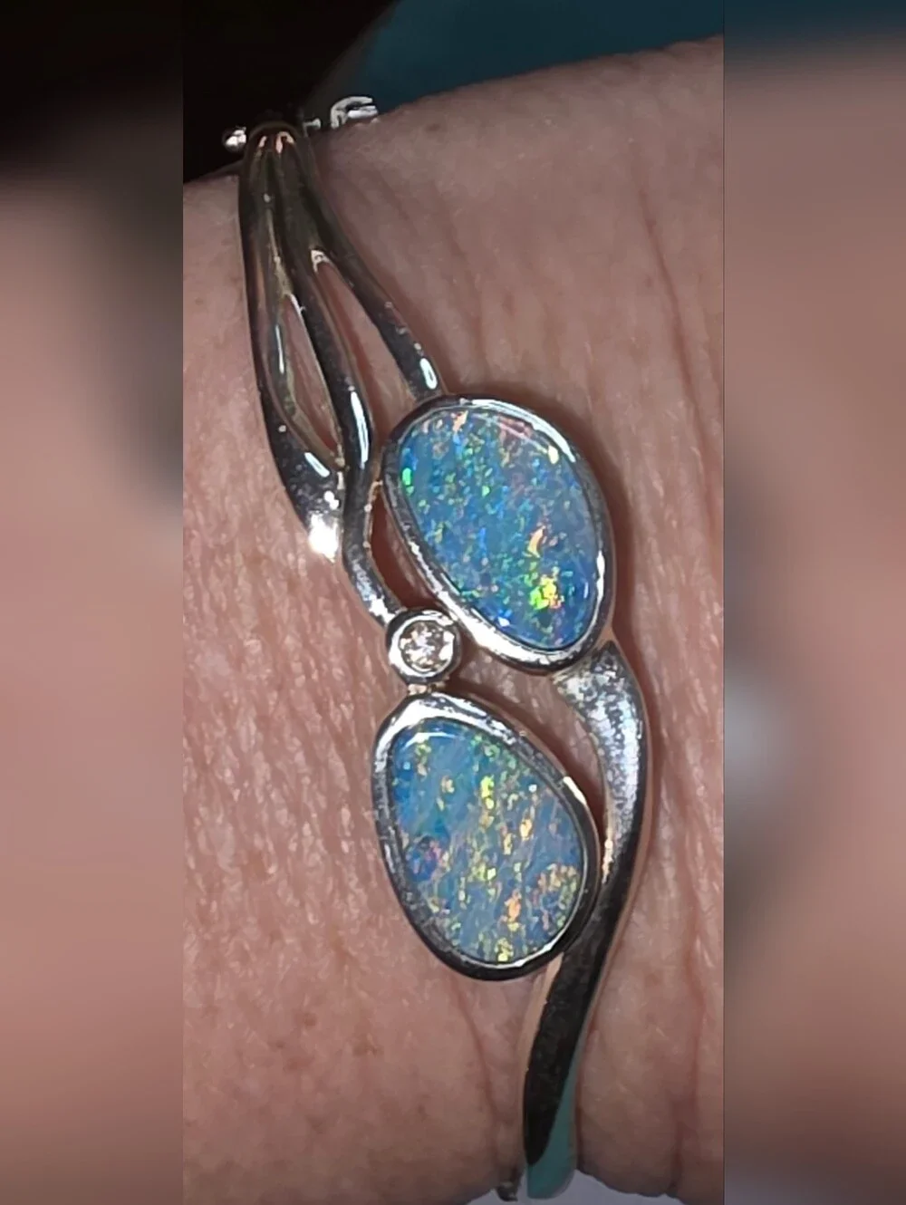 WHITNEY KELLY STERLING SILVER, 925 OPAL & DIAMOND BRACELET UP TO A 7 IN WRIST